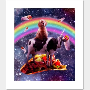 Space Dog Riding Cow Unicorn - Taco & Burrito Posters and Art